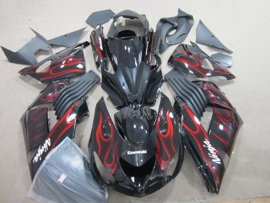 Online Negro Brillante Rojo Llama Carenados Moto Kawasaki ZX14R ZZR1400 2006-2011
