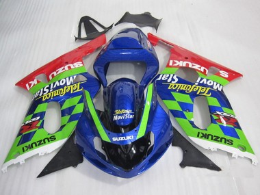 Online Azul Verde Rojo Telefonica MoviStar Carenados Moto Suzuki GSXR 600 2001-2003