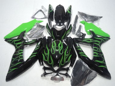 Online Negro Brillante Verde Llama Carenado Moto Suzuki GSXR 600 2008-2010