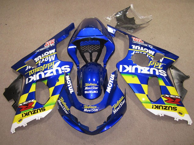 Online Azul Amarillo Blanco Telefonica MoviStar Carenados Moto Suzuki GSXR 1000 2000-2002
