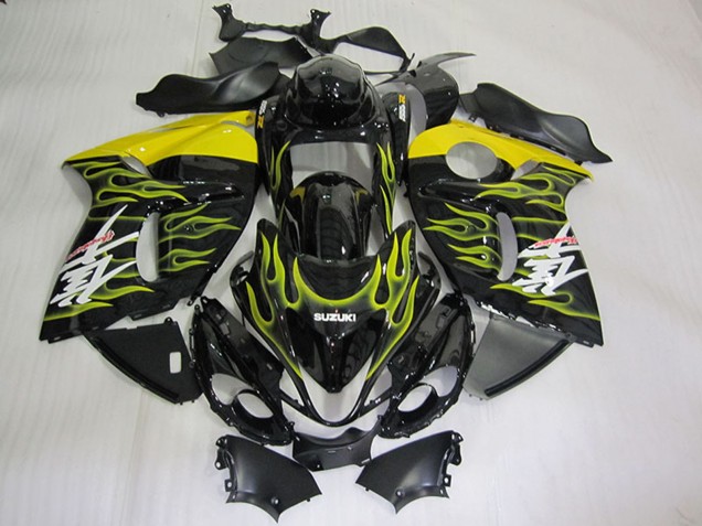 Online Negro Brillante Amarillo Llama Carenado Moto Suzuki GSXR 1300 Hayabusa 2008-2020