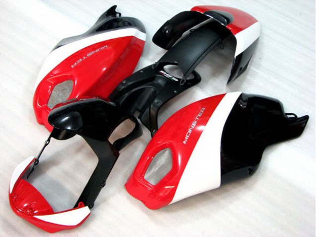 Online Blanco Rojo Negro Brillante Carenados Moto Ducati Monster 696 2008-2012