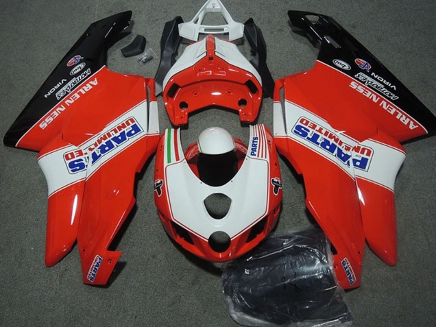 Online Blanco Rojo Negro Brillante Parts Unlimited Carenado Moto Ducati 749 999 2003-2004