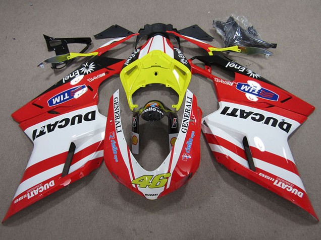 Online Blanco Amarillo Rojo Generali 46 Carenado Moto Ducati 1198 2007-2014