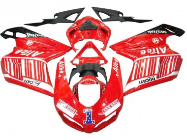 Online Blanco Rojo Negro Brillante Alice 1 Carenado Moto Ducati 1098 2007-2014