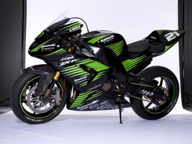 Online Negro Brillante Verde Blanco Carenado Moto Kawasaki ZX10R 2006-2007