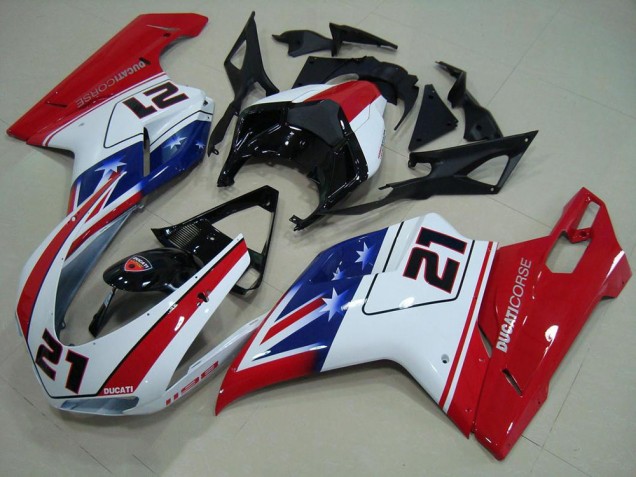 Negro Blanco Rojo 21 Carenado Moto Ducati 848 1098 1198 07-14 Negro Blanco Rojo 21 Carenado Moto Ducati 848 1098 1198 07-14