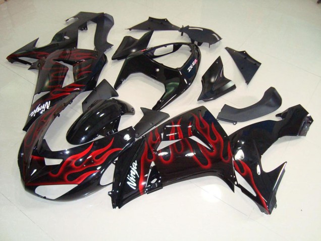 Negro Rojo Llama Carenado & Plástico Moto ZX10R 06-07 Negro Rojo Llama Carenado & Plástico Moto ZX10R 06-07